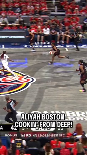 Who said the bigs can’t hit triples? 😏 Aliyah Boston knocks it down from downtown and Tyrese Haliburton is HYPED. ATL-IND | ESPN | WNBA Playoffs | @Google | WNBA