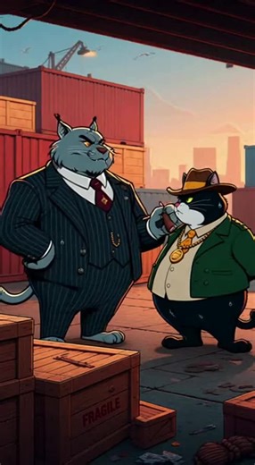 Cartoon Bobcat Billy Mob Boss talking to Mob Boss Little Mickey.