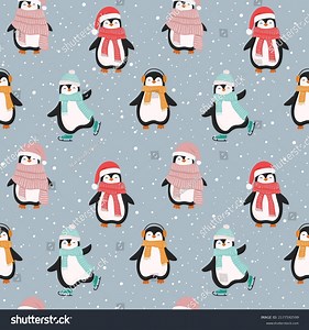 Christmas Seamless Pattern Cute Cartoon Penguins Stock Vector (Royalty Free) 2177592599 | Shutterstock