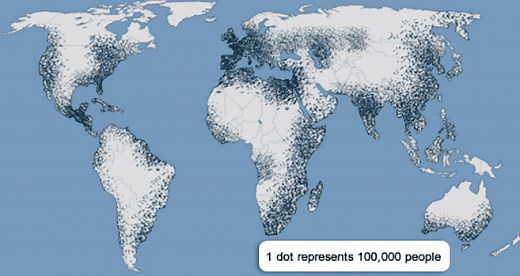 Physical and human factors affecting global population distribution