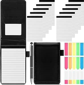 Yeaqee 19 Pcs Mini Notepads Holder Set Includes 3 Pcs Small Pocket Notepad Holder 3 x 5 Inches Pocket Notebook 3 Pcs Metal Pens 10 Pcs Memo Books Refills 3 Pcs Sticky Book Tabs for Office School