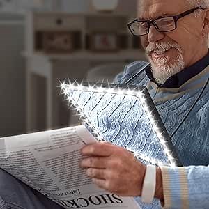 Magnifying Glass for Reading, 10"x 6" Large Lightweight Magnifier with 50 Bright LED Lights Provide Full Book Page Viewing Area Evenly Lit Perfect for Low Vision Person and Seniors Black