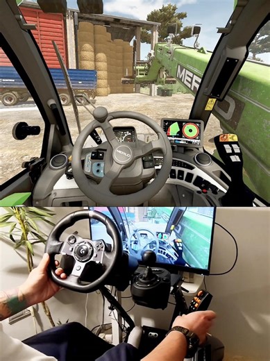 Merlo MF 44.9 telehandler loading bales Thrustmaster Farmstick Steering Wheel #dkgc #farming #fs25