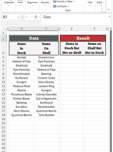 Find Missing Values in Excel with UNIQUE and VSTACK Functions