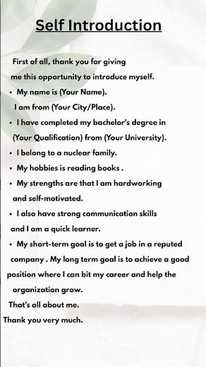 Best Self Introduction in English for Freshers 💼 #english #learn #spokenenglish #vocabulary #tense
