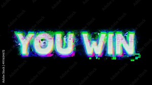 You Win" 8 bit Glitch Text Animation Loop Rendering with Alpha Channel Background 8bit Text. pixel, virtual, success, console, analog, animation, cyber, final, glow, load, display, graphic, play Stock Video