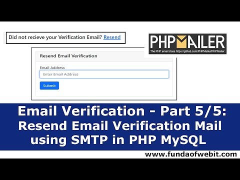 Email Verification - Part 5/5: Resend Email Verification Mail using SMTP in PHP MySQL