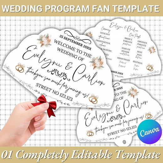 Editable Wedding Program Fan Template: Modern DIY Ceremony (canva, Printable Digital Download - Etsy