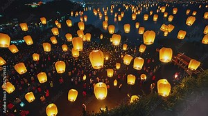 Lantern festival view from above, seamless 4K looping virtual video animation background