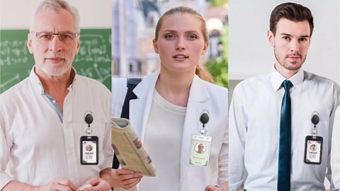 2 Pack ID Badge Holder with Badge Reels Retractable Clip Heavy Duty Vertical Clear ID Card Badge Holders for Work Office Student Nurse