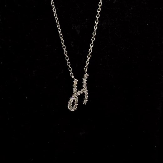 10K White Gold Diamond Accent "H" Initial Script Style Pendant Necklace