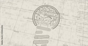 New concept with bulb symbol project creating. Abstract concept of innovation, cyber technology inspiration, success, invention and business 3d animation. Drawing digital scheme of futuristic idea.