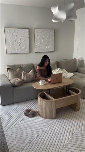 Mid Century Oval Wood Fluted Lift Top Coffee Table.☕|GIRATREE