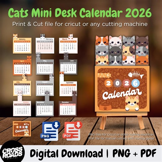 2026 Cat Desk Calendar: Printable Mini DIY Pet Calendar (PNG & PDF Files) - Etsy