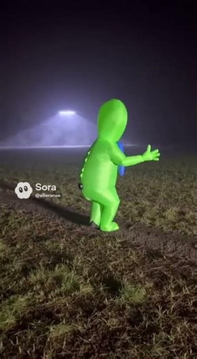 Someone tried to get into an UFO wearing alien costume but they failed. #sora2 #funny