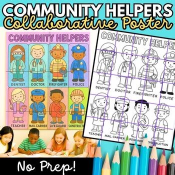 Community Helpers Collaborative Poster | Coloring Pages & Bulletin Board Display