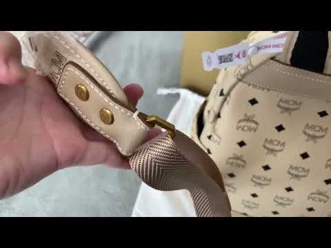 M-CM Stark Visetos Mini Studded Coated Canvas Beige Backpack