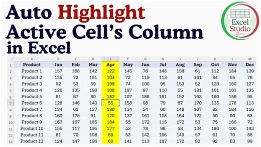 Auto Highlight Active Column in Excel | Excel Tutorials