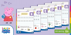 Peppa Pig: Letter Formation Worksheets s, a, t, p, i, n, m, d [Ages 3-5]