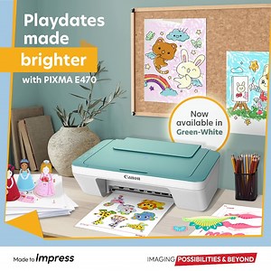 51K views · 176 reactions | Meet the vibrant addition to our E Series lineup: the PIXMA E470 in Green White. With its wireless connection, low-cost printing, and a bright new colour, enjoy playdates full of fun, creativity, and peace of mind! Available now at Canon authorised partners and Canon E-Store.  https://bit.ly/CanonEStore-PIXMAE470 #Canon #CanonMalaysia #CanonPrinter #Inkjet #Printer #PIXMAE470 #GreenWhite #NewColour #MadeToImpress | Canon Malaysia | Facebook