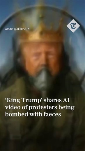 🔴 Donald Trump has shared an AI-generated video of himself as a fighter pilot wearing a crown and bombing protestors with a brown liquid. This came a day after insisting on Fox News that he is “not a king”. Read the full story ⬇️ https://www.telegraph.co.uk/us/news/2025/10/19/king-trump-bombs-protesters-with-brown-liquid-in-ai-video/ | The Telegraph