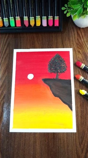 This Oil Pastel Technique Makes Sunsets Pop 🔥 #arttutorial #painting #satisfying