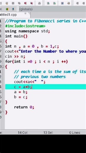 How to print Fibonacci series inC++?