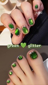 "Green Cat Eye nails 💚 สวยวิ้งค์จนหยุดมองไม่ได้ ✨💅 #nailart #ลายเล็บ #naildesign #เล็บเจล #ทำเล็บ #Valentinenails | 𝐉𝐚 𝐉𝐚