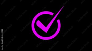 Glowing neon tick mark in circle on black background. Check mark animation, Right Tick Mark Symbol Animation. Animation of Check Mark Sign. 4k, correct or right choice icon animation.