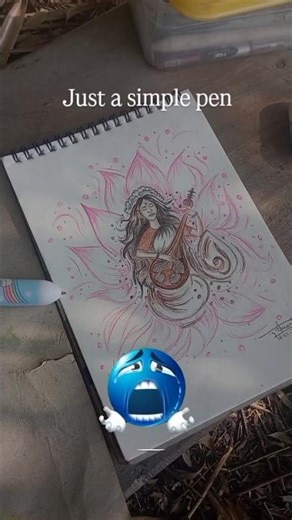 Sirf Ek Normal Pen Se Maa Saraswati Ka Drawing 😱 | Pen Art Viral