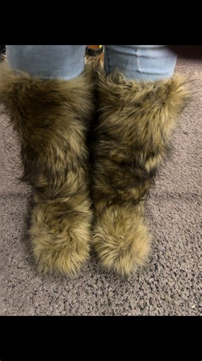 Fur boots with matching fur hat
