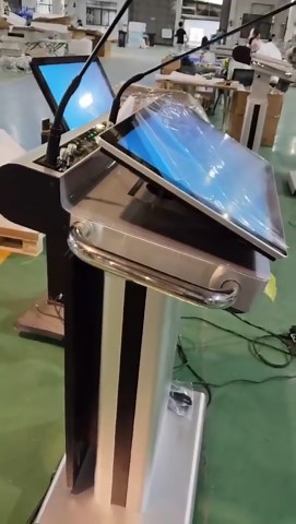 Smart Digital Podiums 23.6" Multi-Point Control Panel, Smart Podiums with 32" LCD Display Screen, Electronic Podiums Height Adjustable ±150mm, Support HDMI, Wired & Wireless Mic