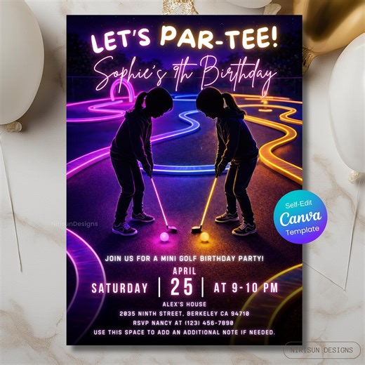 Mini Golf Birthday Invitation: Golf Invitation Party for Girls, Editable Canva Template, DIY Printable Digital Invite, Sports Birthday Party - Etsy