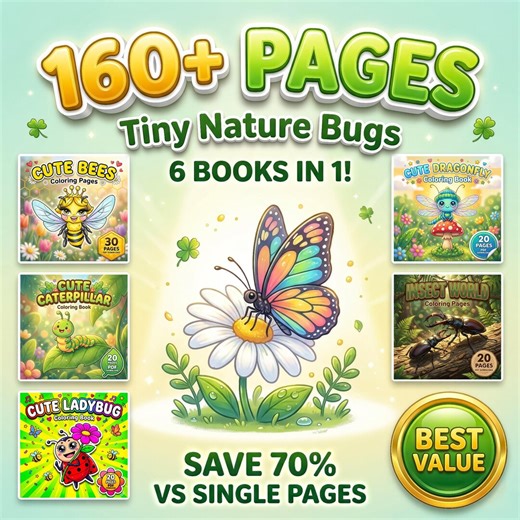 Insect Coloring Book Bundle – 160+ Pages Butterflies, Bees, Ladybugs (digital Download) - Etsy