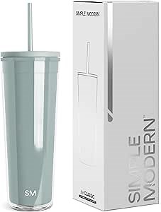 Simple Modern Plastic Tumbler with Lid and Straw | Reusable BPA Free Iced Coffee Cups Double Wall Smoothie Cup | Gifts for Women Men Him Her | Classic Collection | 24oz | Sea Glass Sage