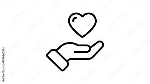 Well crafted outline animated icon showing hands giving love