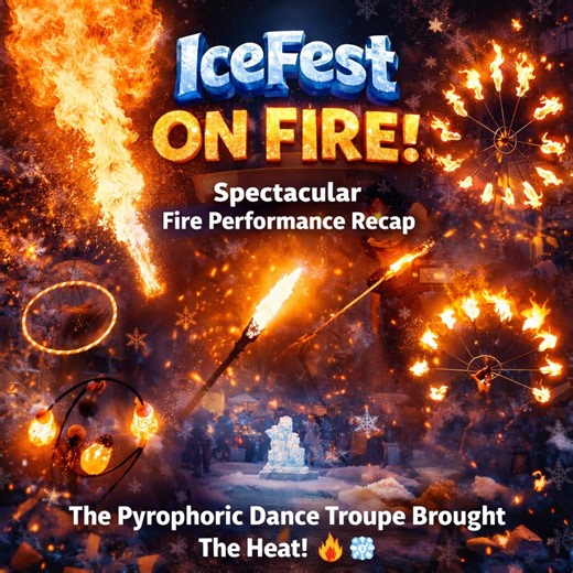 even with temps in the low teens. Fire breathing, flame swords, poi, fans, and nonstop movement turned a freezing night into an unforgettable finale. Cold air. Serious skill. Pure fire. 🧊🔥✨ #icefestpa #firedancer | IceFest Pa