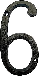 BetLight 5.5 Inch High Cast Iron House Number, Solid Home Address Numbers, Elegant Black Brown Finished, Easy Install With Matching Screws, Number 6