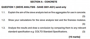 SECTION A - CONCRETEQUESTION 1 (SIEVE ANALYSIS - SANS 3001-AG... | Filo
