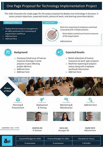 One Page Proposal For Technology Implementation Project Presentation Report Infographic Ppt Pdf