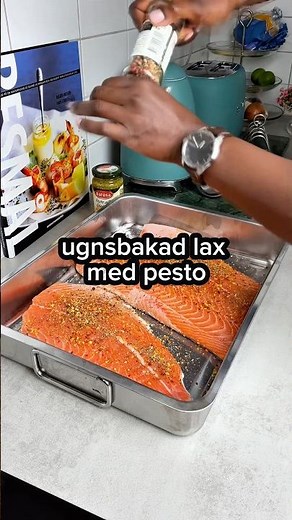 ugnsbakad lax med pesto och citron