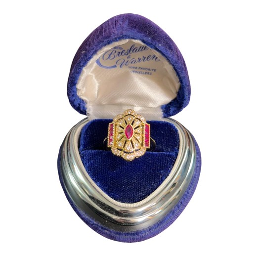 Sz 7.5 Art Deco Style Marquise Filigree Ring - Art Deco Marquise Ruby Ring - Art Deco Gold Filigree Ruby Diamond Ring - Ornate Ruby Ring - Etsy