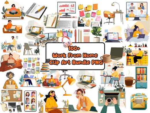 100+ Business Work From Home Clip Art Bundle PNG, Office Clipart Set, Remote Works - Etsy