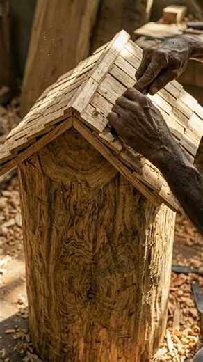 Hand carved miniature houses #coconutleaf #automobile #minisatisfying