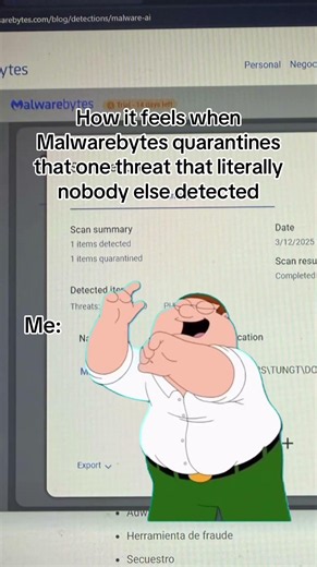 How it feels when Malwarebytes quarantines that one threat that literally nobody else detected