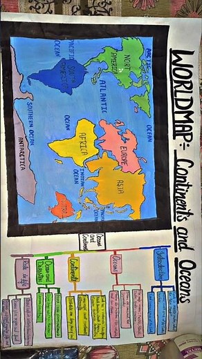 🌍 World Map Drawing | Continents & Oceans Project🌊 | Easy School Chart Idea🎨#shorts #art #shortsfeed