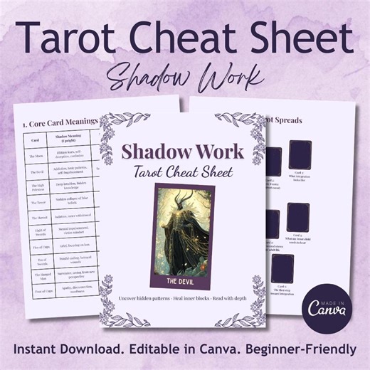 Shadow Work Tarot Cheat Sheet Canva Template, Editable Tarot PDF, Shadow Self Spread, Tarot Card Meanings, Printable Tarot Guide - Etsy
