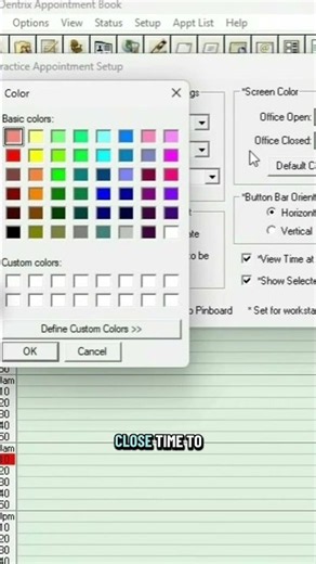 How to Change Colors in Appt Book in Dentrix (for open & closed times)