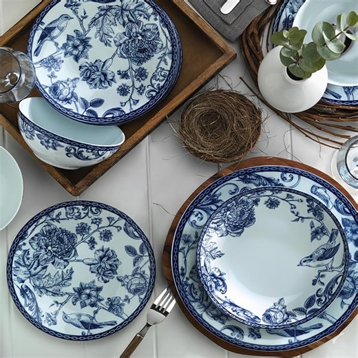 Blue and White Modern Porcelain Dinnerware Set: Serving Bowls & Plates for 1-12 Person - Etsy