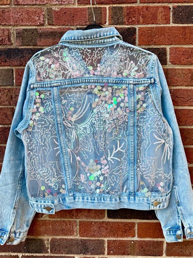Embroidered Denim Jacket: Sequins Lace Outfit, Custom Women's Gift - Etsy